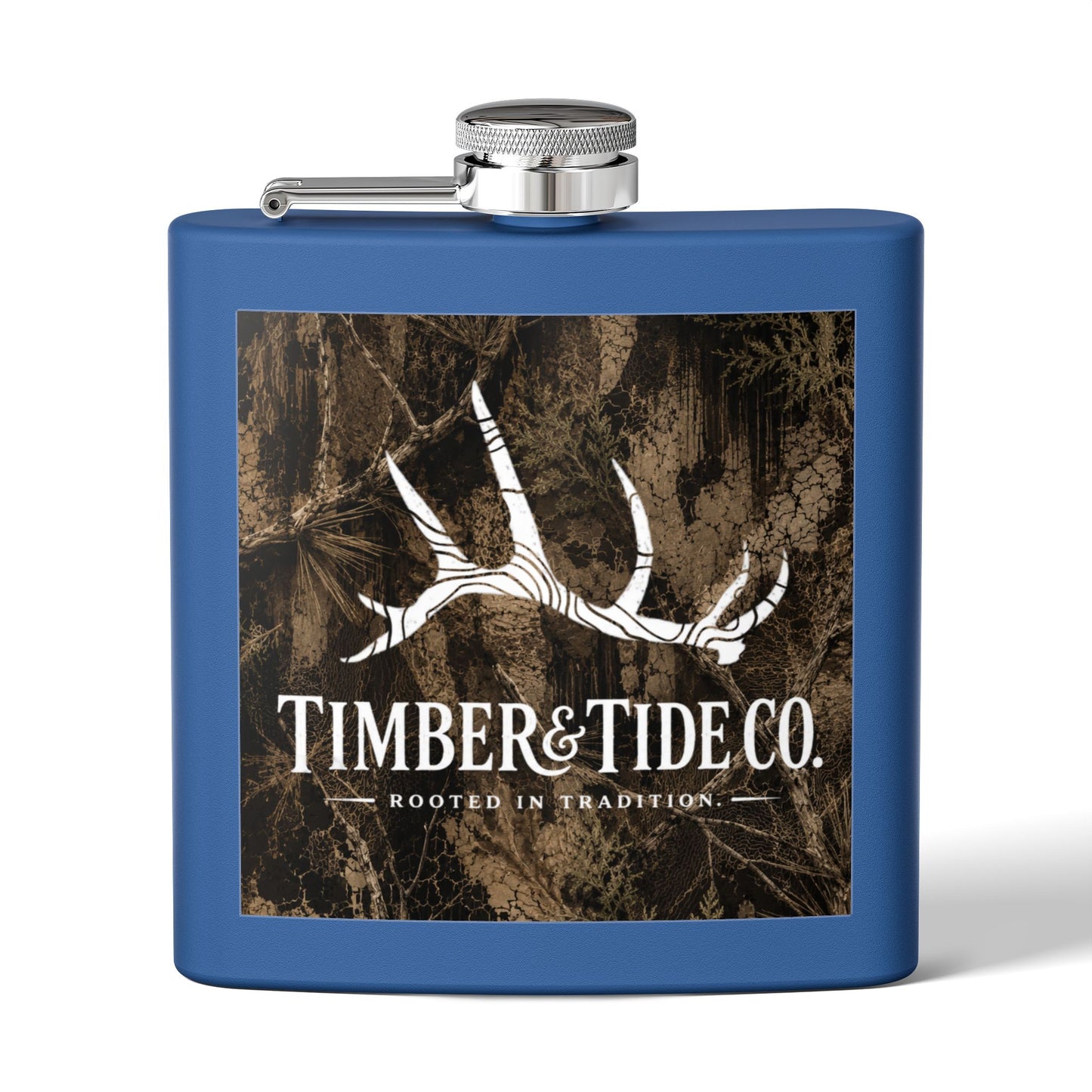 Flask — Timber & Tide Co. 6oz Stainless Steel Hip Flask with Antler Logo