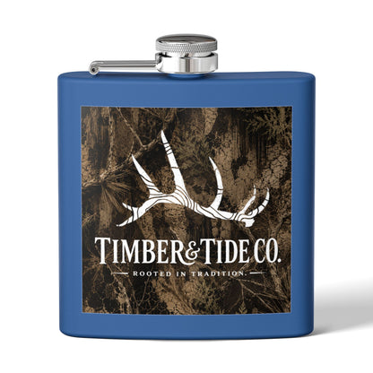 Flask — Timber & Tide Co. 6oz Stainless Steel Hip Flask with Antler Logo