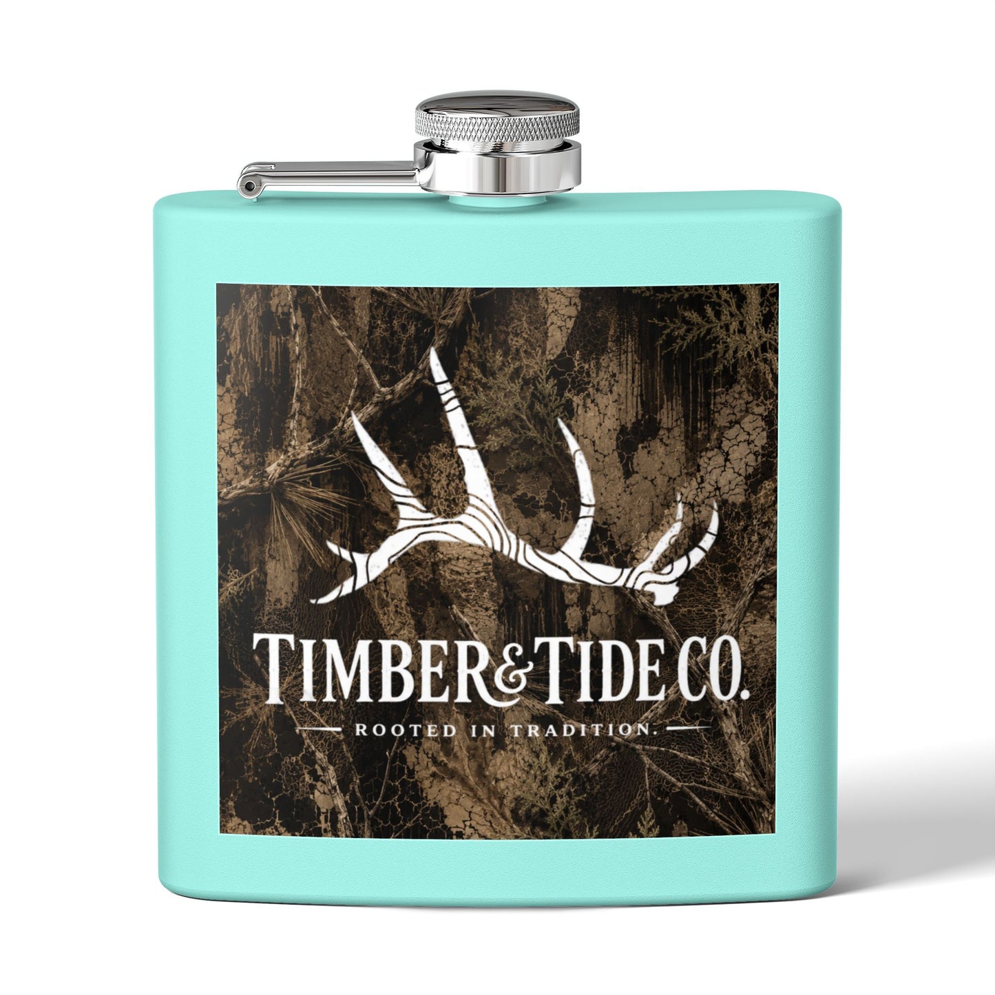 Flask — Timber & Tide Co. 6oz Stainless Steel Hip Flask with Antler Logo