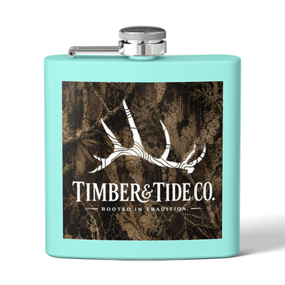 Flask — Timber & Tide Co. 6oz Stainless Steel Hip Flask with Antler Logo
