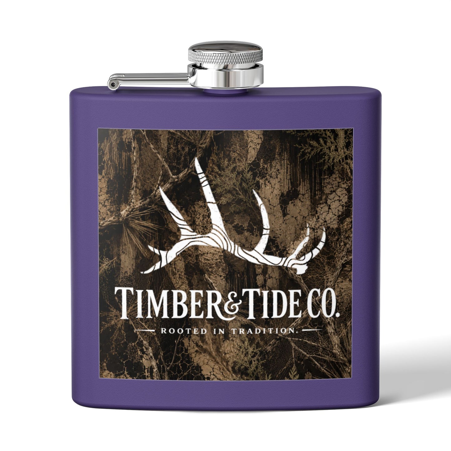 Flask — Timber & Tide Co. 6oz Stainless Steel Hip Flask with Antler Logo