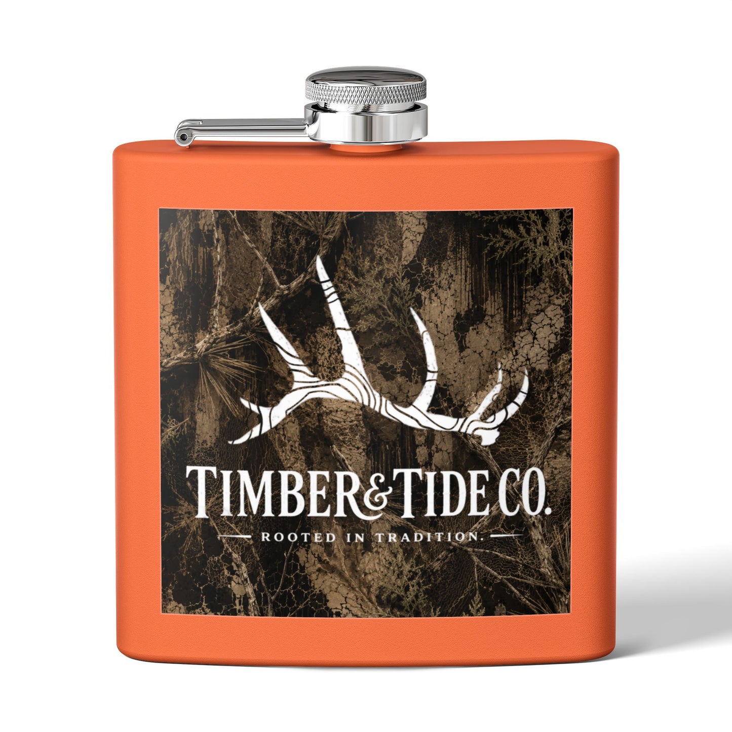 Flask — Timber & Tide Co. 6oz Stainless Steel Hip Flask with Antler Logo
