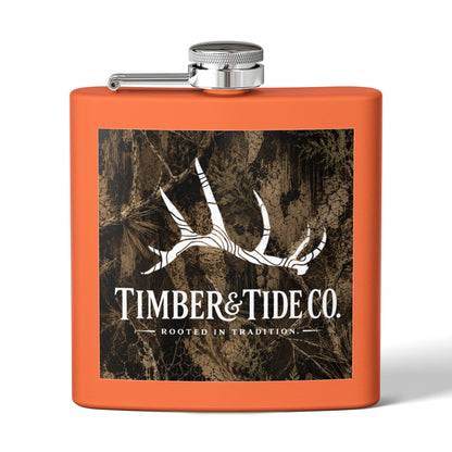 Flask — Timber & Tide Co. 6oz Stainless Steel Hip Flask with Antler Logo