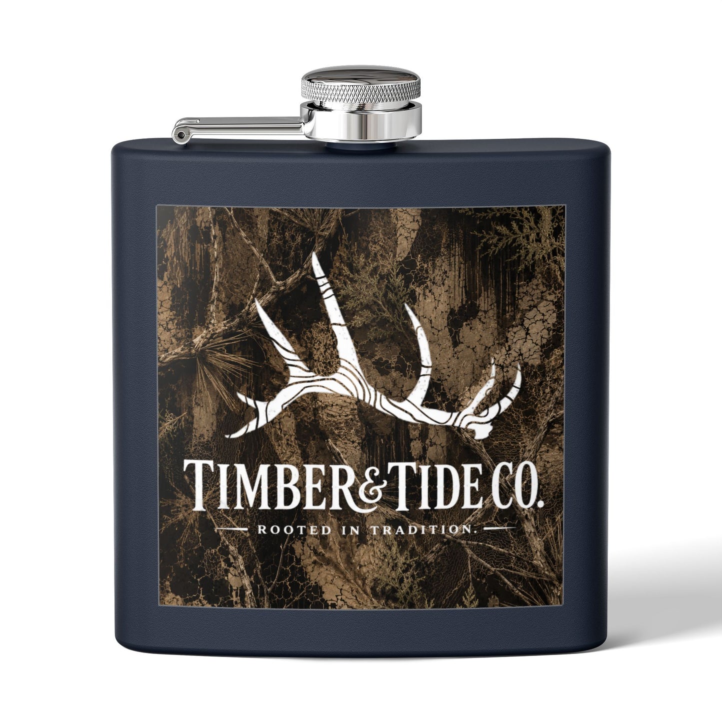 Flask — Timber & Tide Co. 6oz Stainless Steel Hip Flask with Antler Logo
