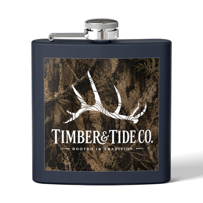 Flask — Timber & Tide Co. 6oz Stainless Steel Hip Flask with Antler Logo