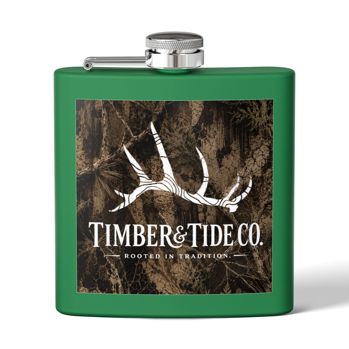 Flask — Timber & Tide Co. 6oz Stainless Steel Hip Flask with Antler Logo
