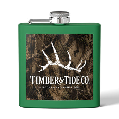 Flask — Timber & Tide Co. 6oz Stainless Steel Hip Flask with Antler Logo
