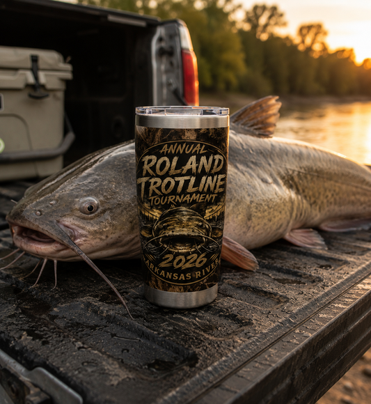 Roland Trotline Tournament 2026 20oz Tumbler – Arkansas River Fishing Camo