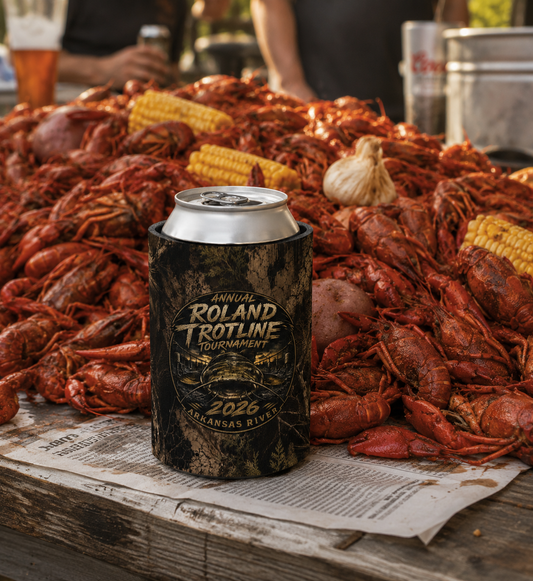 Roland Trotline Tournament 2026 Arkansas River Camo Can Koozie